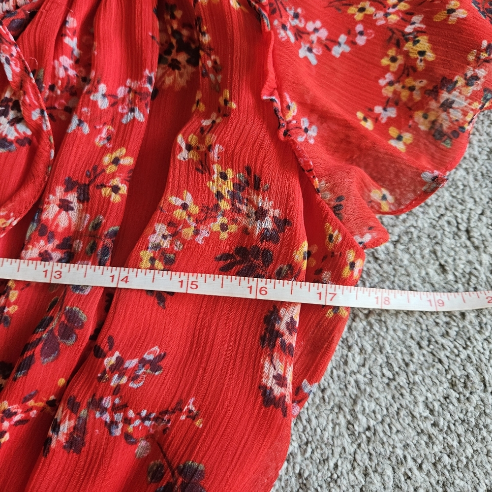 LC Lauren Conrad Floral Flutter Sleeves Tiered Mini Dress, Small, Red - Picture 7 of 10